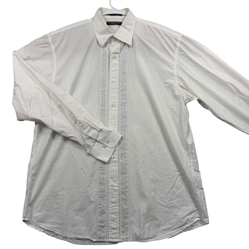 Tommy Bahama Button Down Shirt Mens XL White Cotton Silk Island Soft Pleated Bib